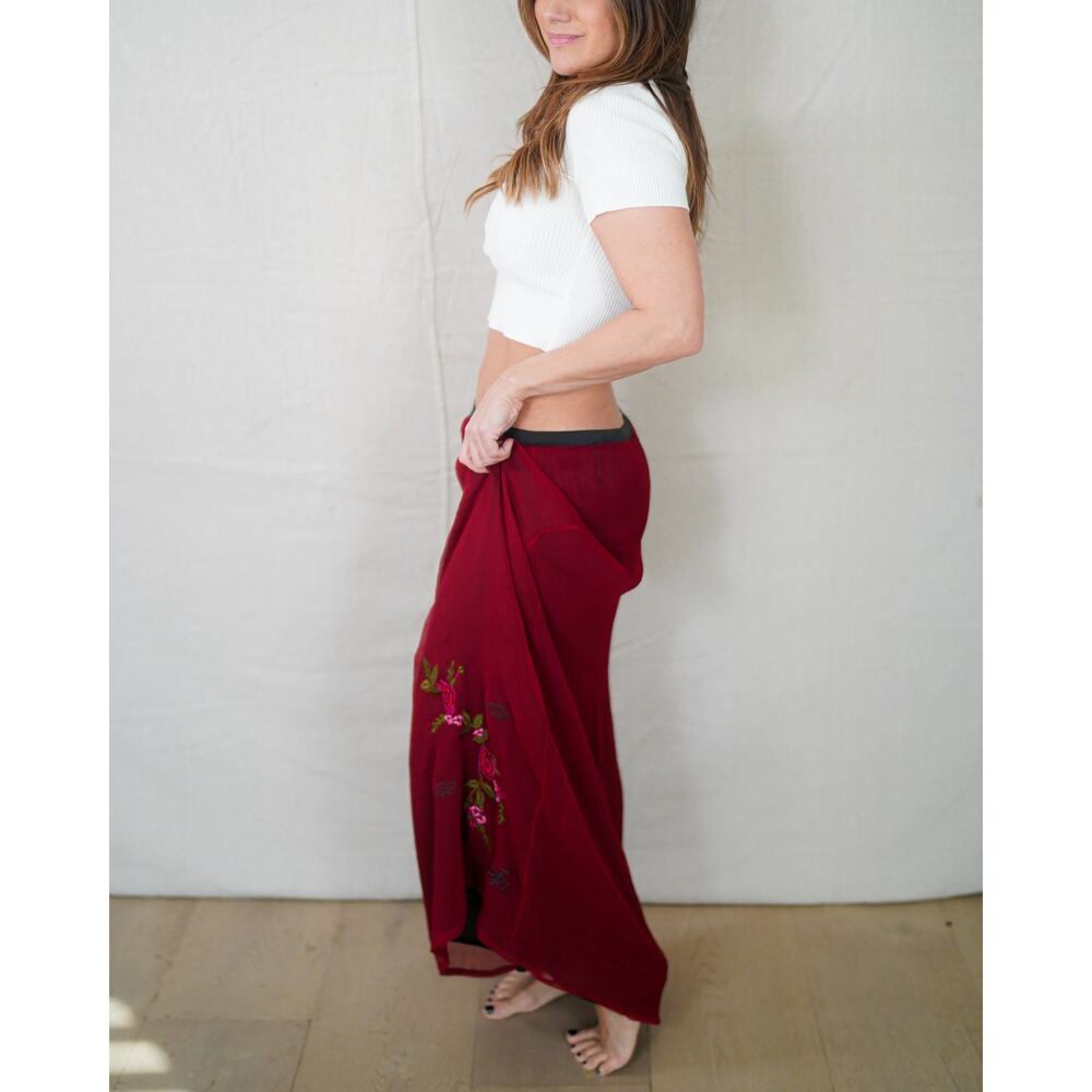 Vintage Carole Little Silk Rose Embroidered Maxi Skirt